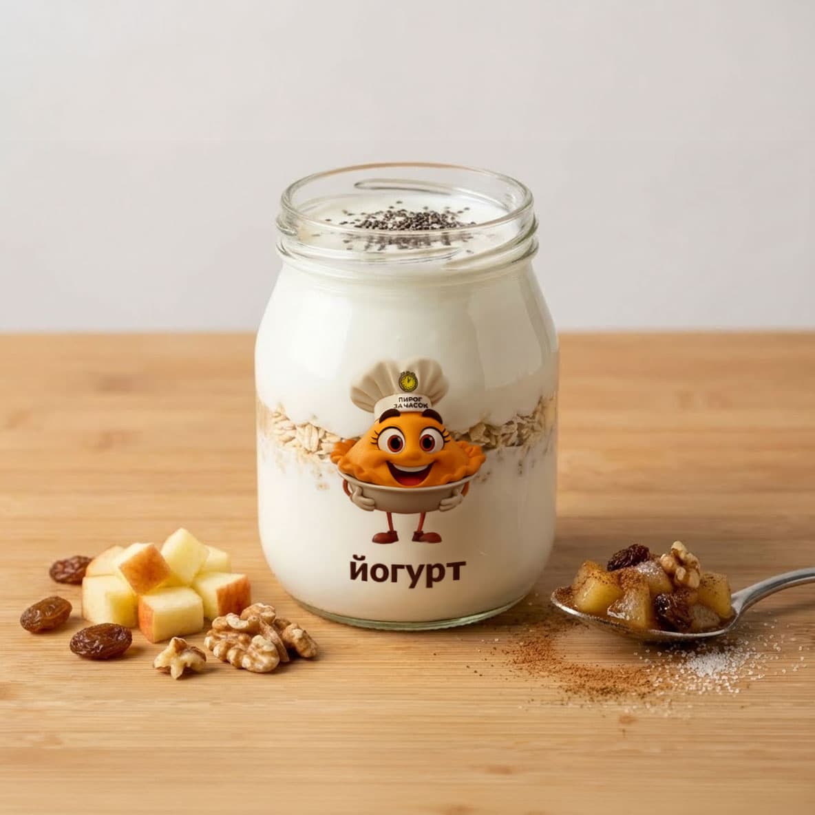 Йогурт с овсянкой и яблоком